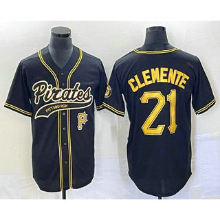 Pittsburgh Pirates #21 Roberto Clemente Number Black Cool Base Stitched Baseball Jersey