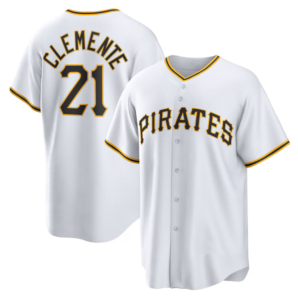 Pittsburgh Pirates #21 Roberto Clemente White Home Replica Player Name Baseball Jersey