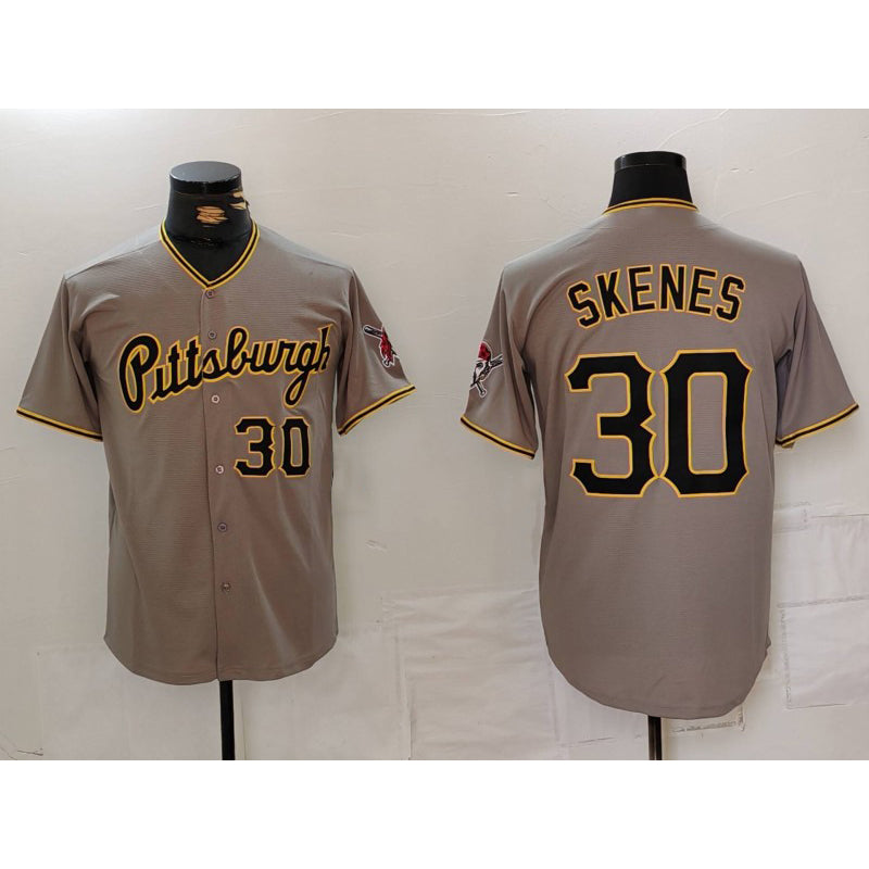 Pittsburgh Pirates #30 Paul Skenes Number Grey Stitched Baseball Jersey