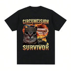Circumcision Survivor Funny Cat Meme T Shirts Men Women Vintage T-Shirt Casual Cotton Short Sleeve