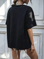 Casual Short-Sleeve Crew Neck T-Shirt With Graphic Print, Perfect For Summer And Spring, Designed For Women 2026 New Style