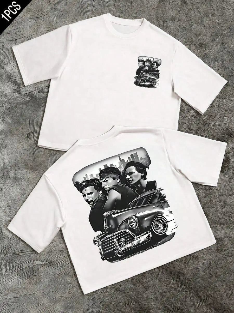 Men's Lowrider Classic Car Double Sided T Shirt Streetwear Vintage Graphic Men Clothes Retro Gangsta
