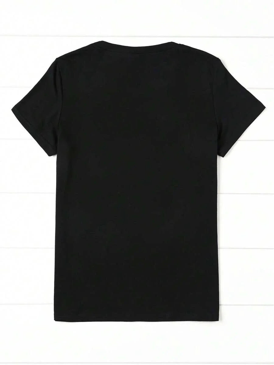 Business Print Crew Neck T-Shirt, Short Sleeve Casual Top For Summer & Spring, Women'S Clothing