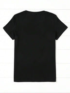Business Print Crew Neck T-Shirt, Short Sleeve Casual Top For Summer & Spring, Women'S Clothing