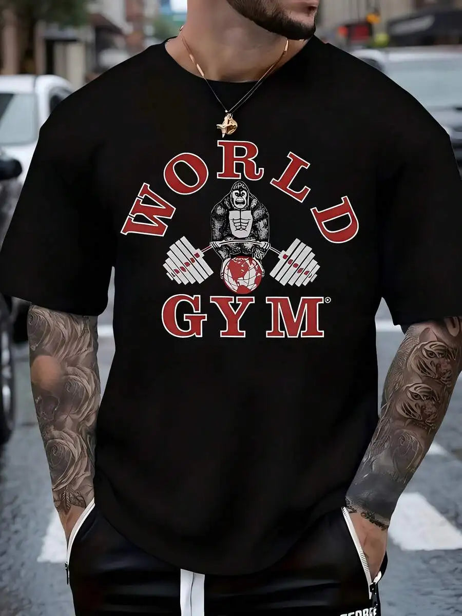 World Gym Men's Casual Pure T-Shirt - Soft, Breathable Crew Neck With Bold 'World Gym' Graphic Design