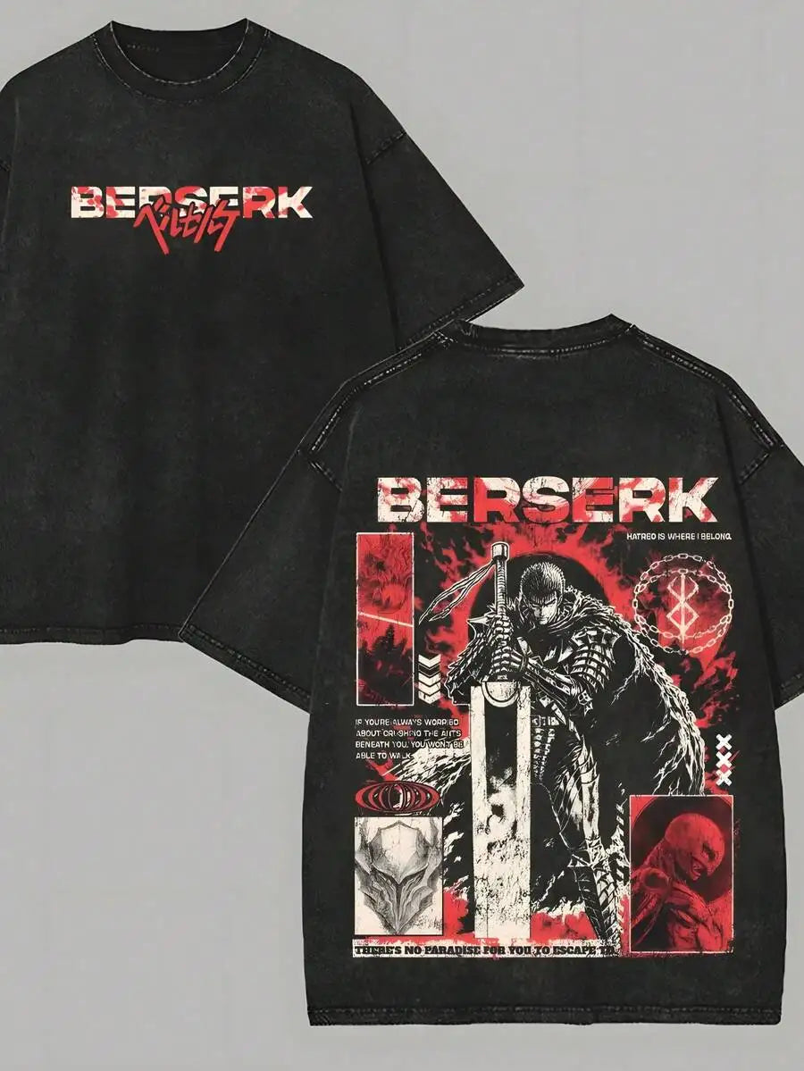 This 230g Washed Cotton T-Shirt, Inspired By The Berserker Pattern From Popular Japanese Anime