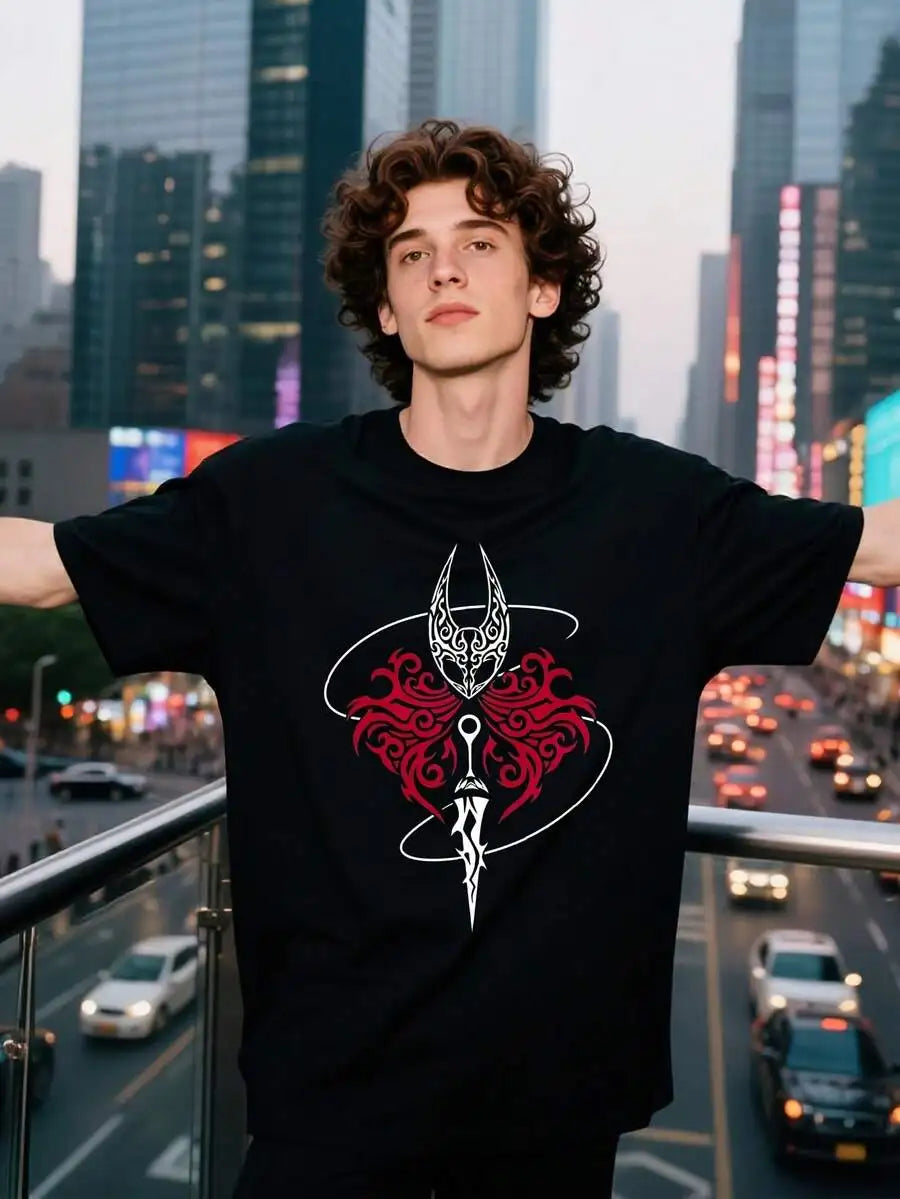 Silksong Men'S Trial Graphic T-Shirt | 180GSM Heavyweight Pure Red And Print, Short Sleeve Crew Neck