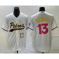 San Diego Padres #13 Manny Machado Number White Pinstripe 2023 City Connect Cool Base Stitched Baseball Jersey