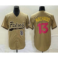 San Diego Padres #13 Manny Machado Tan Pinstripe 2023 City Connect Cool Base Stitched Baseball Jersey