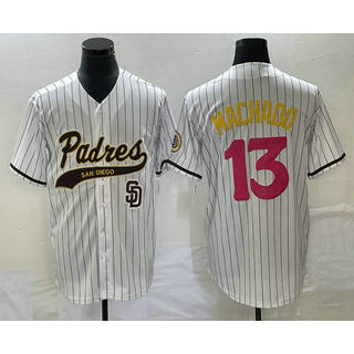 San Diego Padres #13 Manny Machado White Pinstripe 2023 City Connect Cool Base Stitched Baseball Jersey