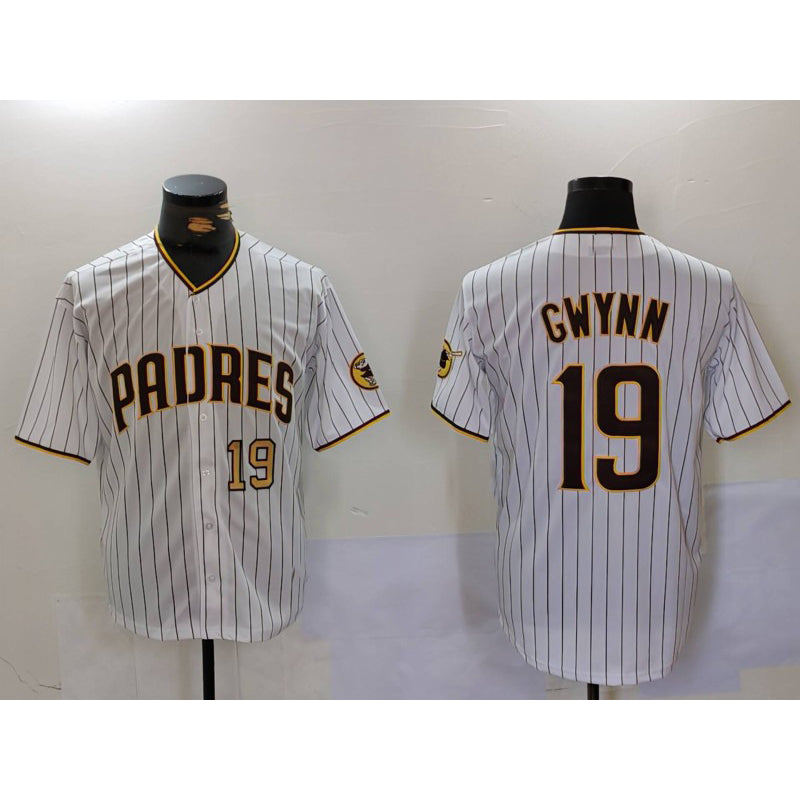 San Diego Padres #19 Tony Gwynn White Team Logo Stitched Cool Baseball Jersey