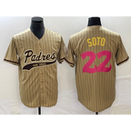 San Diego Padres #22 Juan Soto Tan Pinstripe 2023 City Connect Cool Base Stitched Baseball Jersey