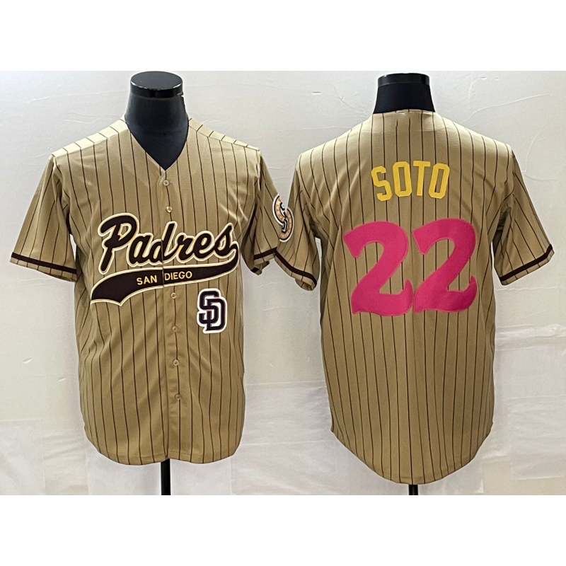 San Diego Padres #22 Juan Soto Tan Pinstripe 2023 City Connect Cool Base Stitched Baseball Jersey