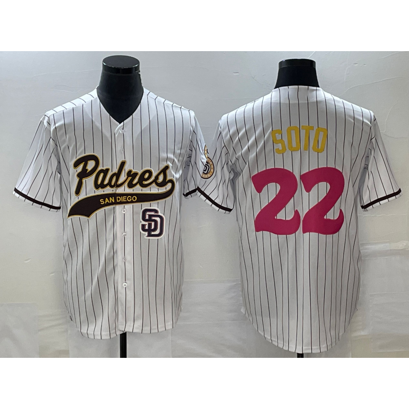San Diego Padres #22 Juan Soto White Pinstripe 2023 City Connect Cool Base Stitched Baseball Jersey