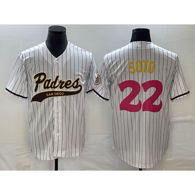 San Diego Padres #22 Juan Soto White Pinstripe 2023 City Connect Cool Base Stitched Baseball Jersey