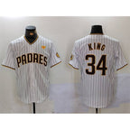 San Diego Padres #34 Michael King White With PS Patch Cool Base Stitched Baseball Jersey