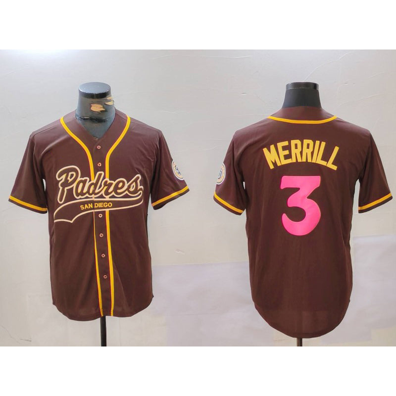 San Diego Padres #3 Jackson Merrill Brown Cool Base Stitched Baseball Jersey