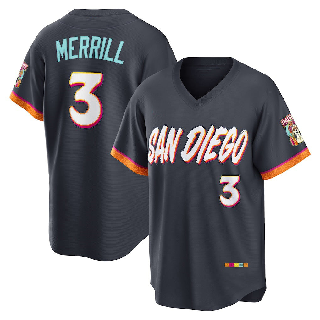 San Diego Padres #3 Jackson Merrill Obsidian 2026 City Connect Stadium Baseball Jersey