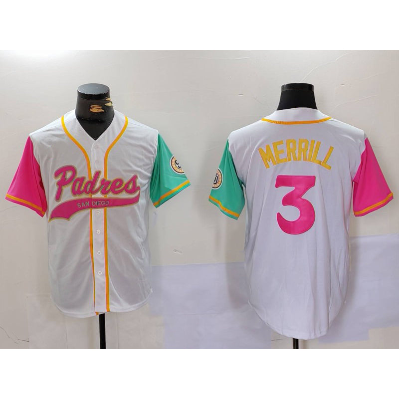 San Diego Padres #3 Jackson Merrill White NEW 2023 City Connect Cool Base Stitched Baseball Jersey