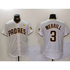 San Diego Padres #3 Jackson Merrill White With PS Patch Stitched Flex Base Baseball Jersey