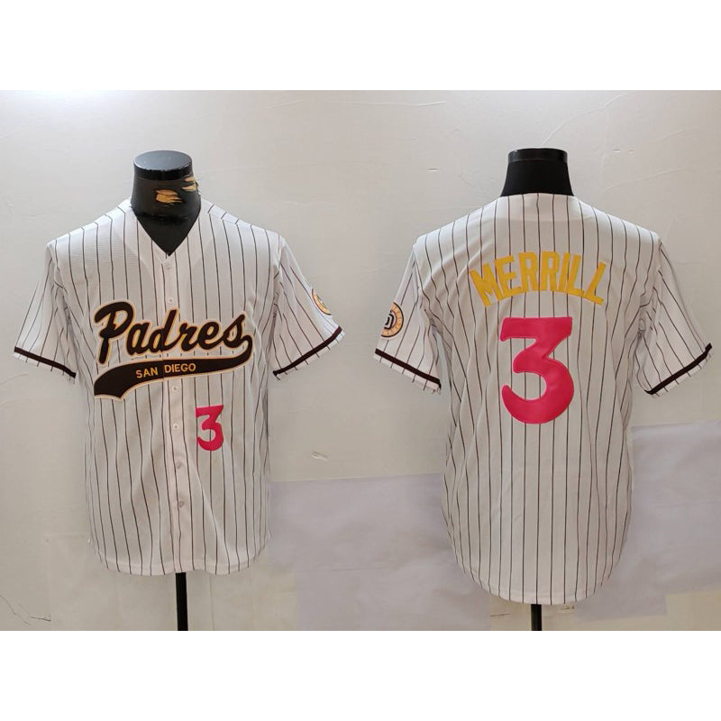 San Diego Padres #3 Jackson Merrill white Cool Base Stitched Baseball Jersey