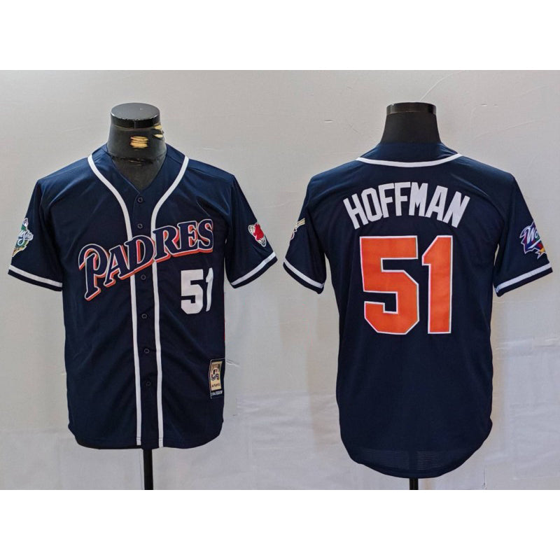 San Diego Padres #51 Trevor Hoffman Navy Player Number Cooperstown Cool Baseball Jersey