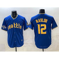 Seattle Mariners #12 Josh Naylor Royal With 2025 AL West Division Champions Patch Limited Stitched Baseball Jersey