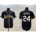 Seattle Mariners #24 Ken Griffey Jr. Black Gold Cool Base Stitched Baseball Jersey