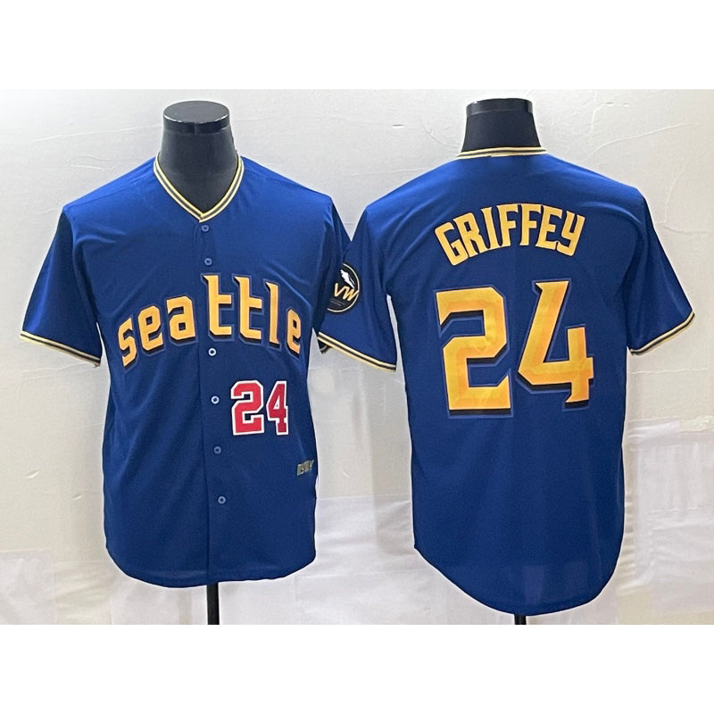 Seattle Mariners #24 Ken Griffey Number Blue 2023 City Connect Cool Base Stitched Baseball Jersey