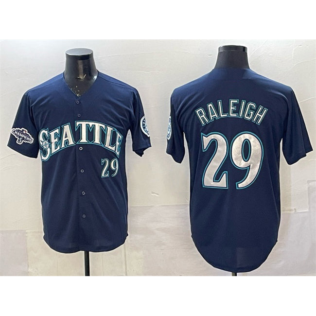 Seattle Mariners #29 Cal Raleigh Navy With 2025 AL West Division Champions Patch Limited Stitched Baseball Jersey