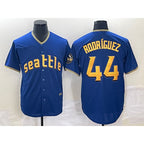 Seattle Mariners #44 Julio Rodriguez Blue 2023 City Connect Cool Base Stitched Baseball Jersey
