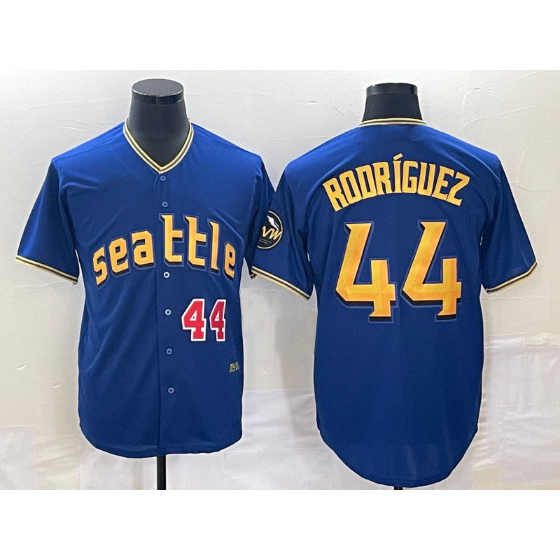 Seattle Mariners #44 Julio Rodriguez Number Blue 2023 City Connect Cool Base Stitched Baseball Jersey