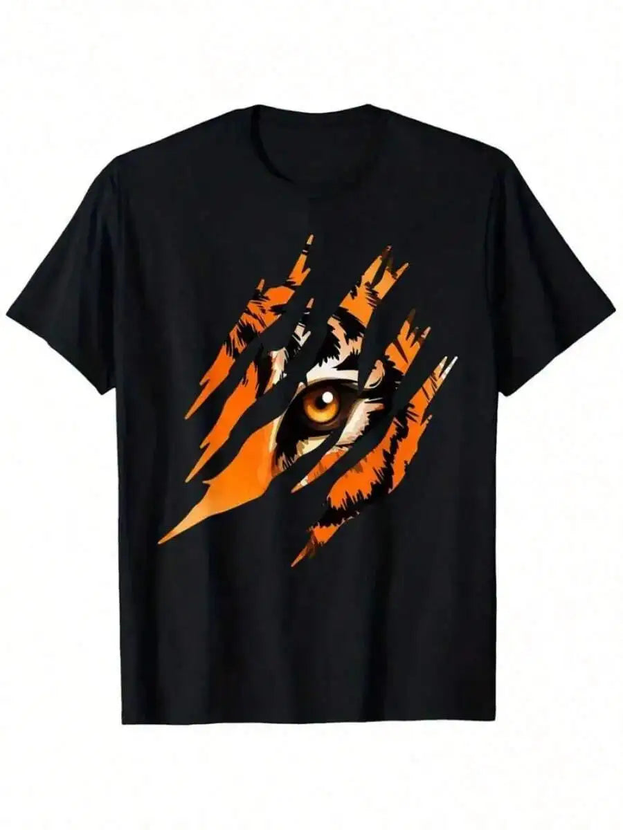 Men's Tiger Eye Graphic T-Shirt - 100% Cotton, Black With Vibrant Orange & White