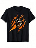 Men's Tiger Eye Graphic T-Shirt - 100% Cotton, Black With Vibrant Orange & White