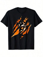 Men's Tiger Eye Graphic T-Shirt - 100% Cotton, Black With Vibrant Orange & White