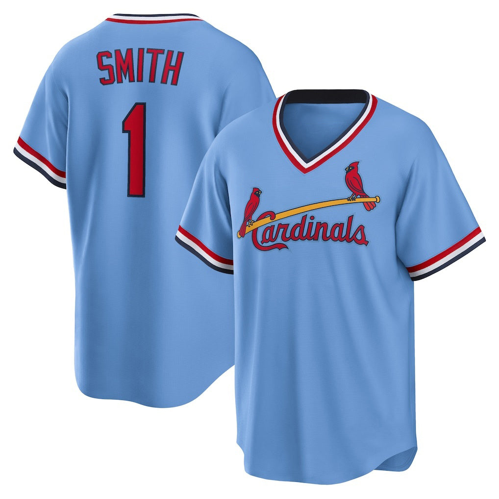 St. Louis Cardinals #1 Ozzie Smith Light Blue Road Cooperstown Collection Player Baseball Jersey