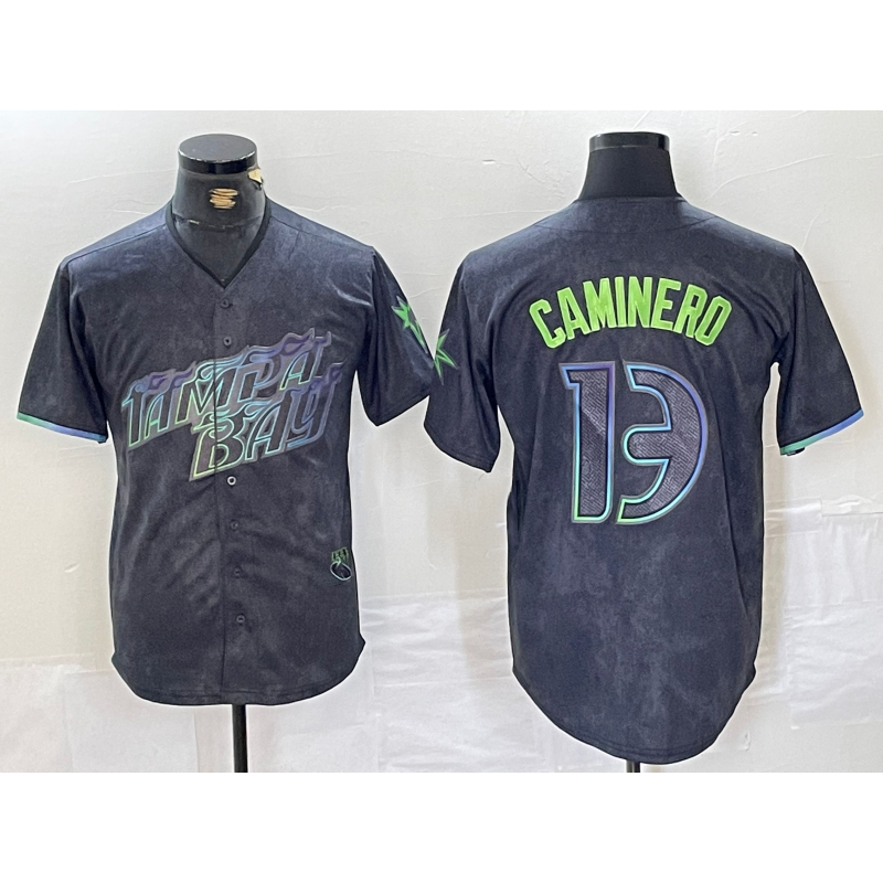 Tampa Bay Rays #13 Junior Caminero Charcoal 2024 City Connect Limited Stitched Baseball Jersey
