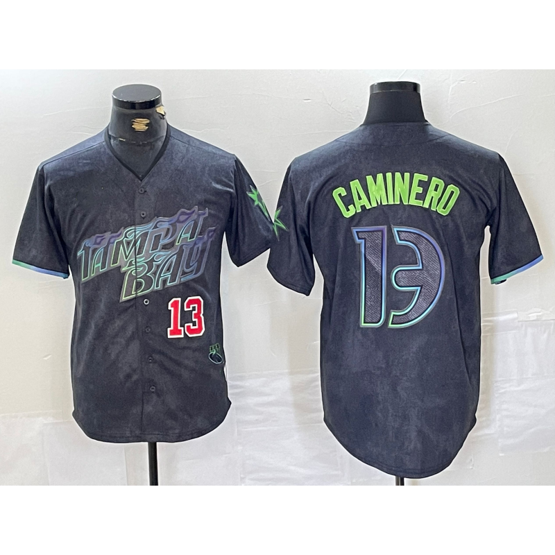 Tampa Bay Rays #13 Junior Caminero Number Charcoal 2024 City Connect Limited Stitched Baseball Jersey