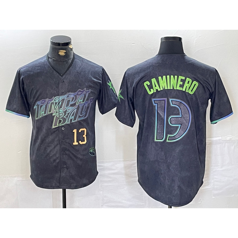 Tampa Bay Rays #13 Junior Caminero Number Charcoal 2024 City Connect Limited Stitched Baseball Jersey
