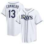 Tampa Bay Rays #13 Junior Caminero White Home Replica Baseball Jersey