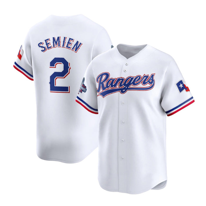 Texas Rangers #2 Marcus Semien White 2023 World Series Champions Stitched Baseball Jersey