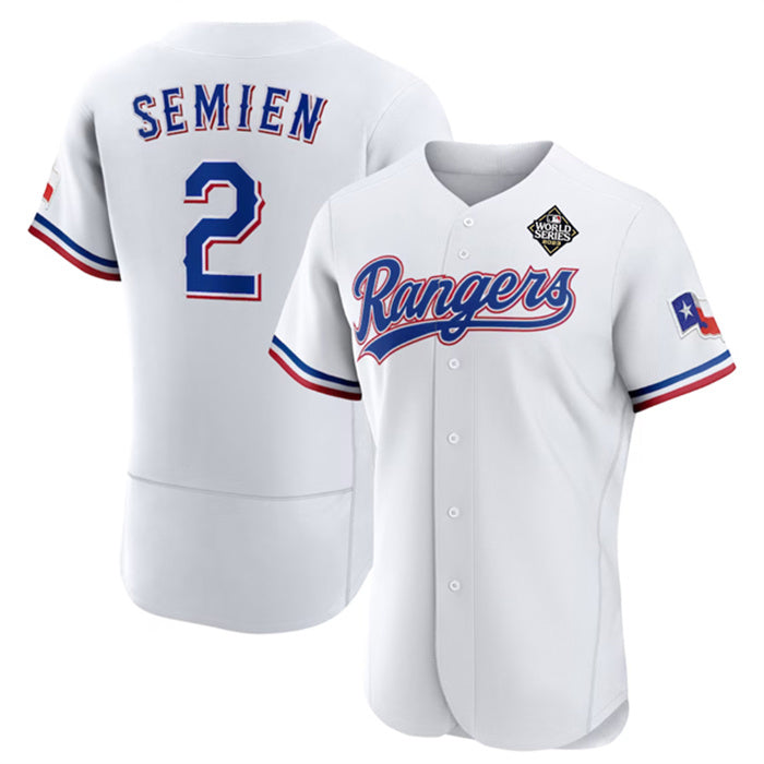 Texas Rangers #2 Marcus Semien White 2023 World Series Flex Base Stitched Baseball Jersey
