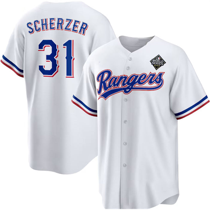 Texas Rangers #31 Max Scherzer 2023 White World Series Stitched Baseball Jersey