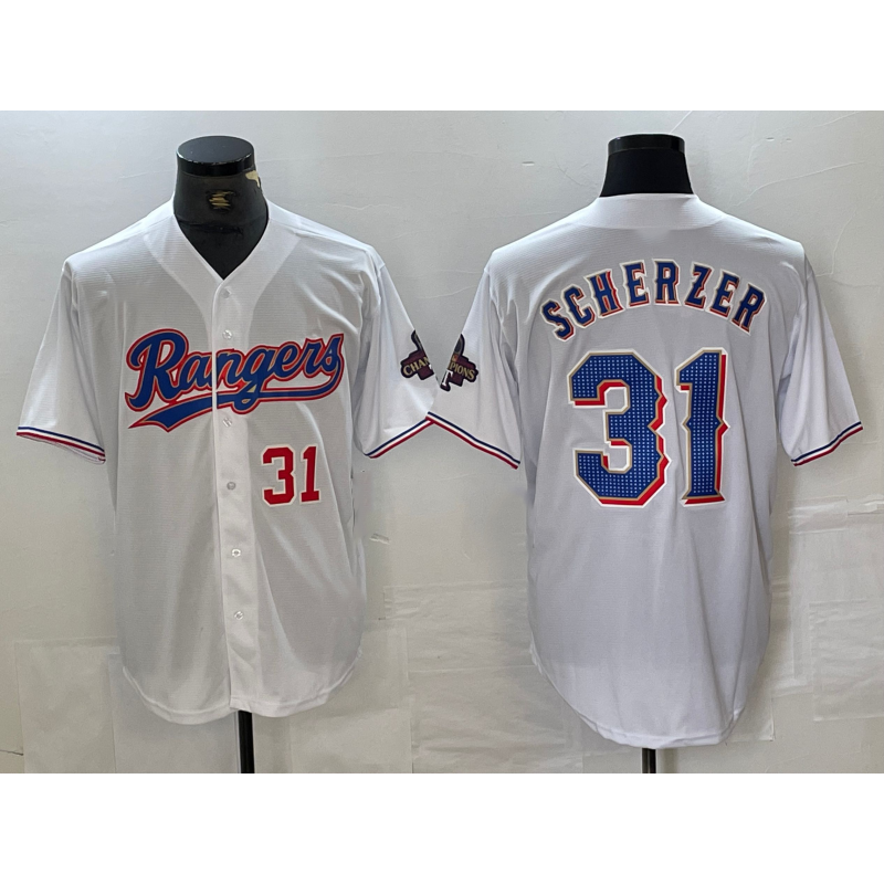 Texas Rangers #31 Max Scherzer Number White 2023 World Series Champions Cool Baseball Jersey