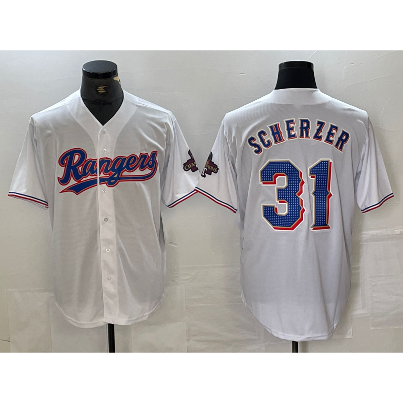 Texas Rangers #31 Max Scherzer White 2023 World Series Champions Cool Baseball Jersey