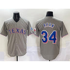 Texas Rangers #34 Nolan Ryan Grey With Patch Cool Base Stitched Baseball Jersey