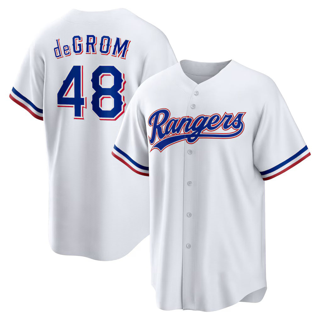 Texas Rangers #48 Jacob deGrom White Home Replica Player Baseball Jersey