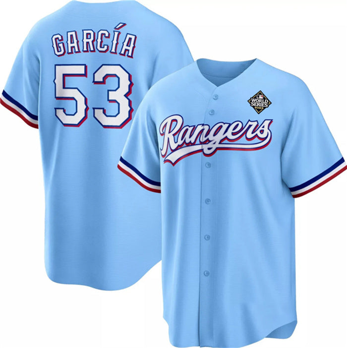 Texas Rangers #53 Adolis García Blue 2023 World Series Cool Base Stitched Baseball Jersey