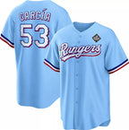 Texas Rangers #53 Adolis García Blue 2023 World Series Cool Base Stitched Baseball Jersey