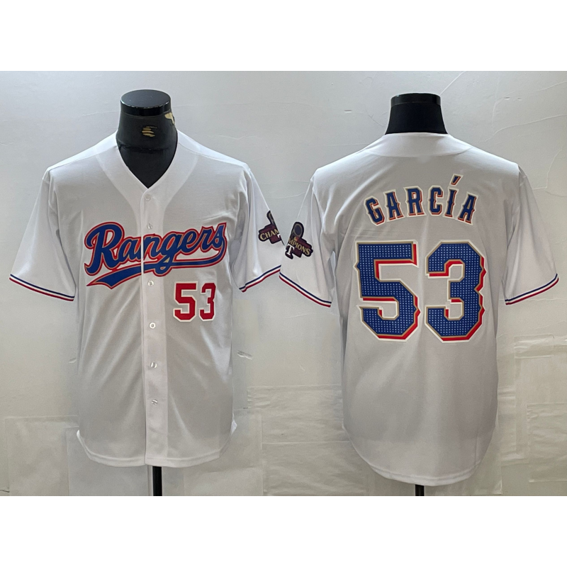 Texas Rangers #53 Adolis Garcia Number White 2023 World Series Champions Cool Baseball Jersey